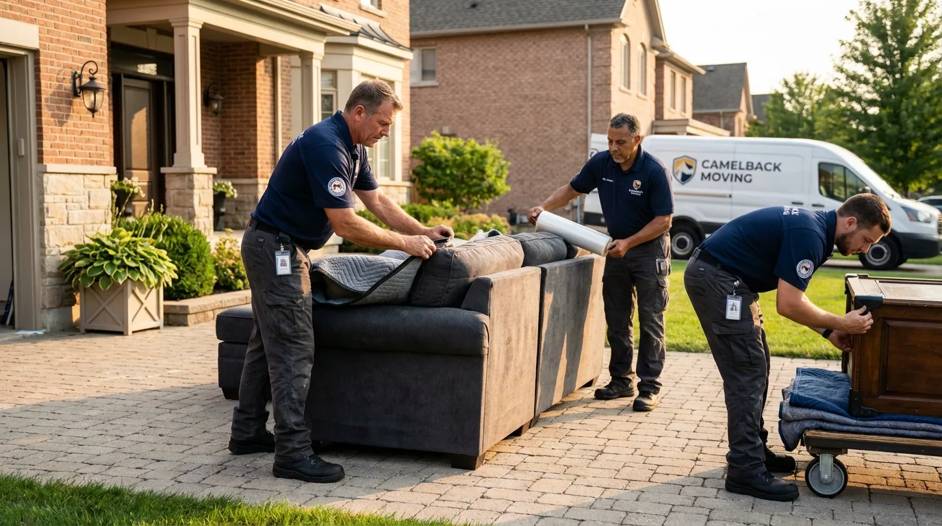 Large estate moving crew wrapping furniture in Edinboro, PA