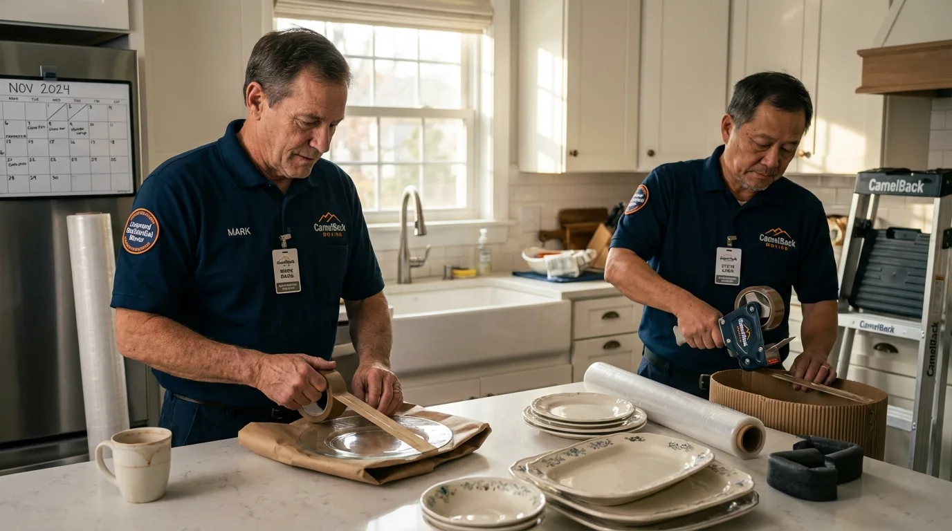 Professional crew packing kitchen dishware in Edinboro, PA